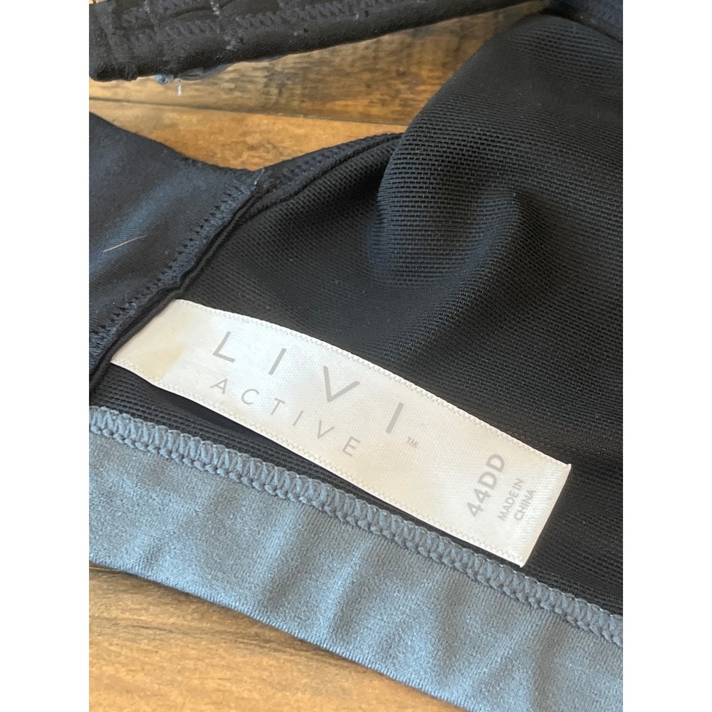 Livi‎ Active High Impact Sports Bra Grey Black Molded Cup 44DD Adjustable Straps